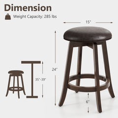 Set of 2 24/29 Inch Upholstered PU Leather Bar Stool with 360° Swivel Round Seat