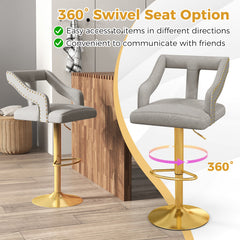 Set of 2 Bar Chairs with Footrest and 2-Layer Electroplated Metal Base