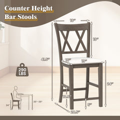 Bar Stools Set of 2 with Cross Back and Linen Fabric Upholstered Seat