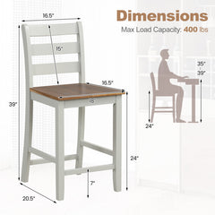 Set of 2 Counter Bar Stool with Inclined Backrest and Footrest