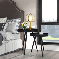Set of 2 Stylish Nesting End Tables with Wooden Tray Top and Steel Legs