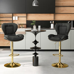 Set of 2 Swivel Bar Stools Leathaire Bar Chairs with Footrest and Curved Backrest