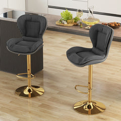 Set of 2 Swivel Bar Stools Leathaire Bar Chairs with Footrest and Curved Backrest