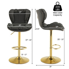 Set of 2 Swivel Bar Stools Leathaire Bar Chairs with Footrest and Curved Backrest