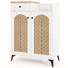 2-Door Shoe Rack Organizer with Drawer and 6 Removable Shelves