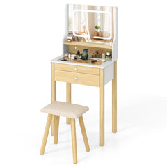 Small Vanity Desk Set with Adjustable LED Lighted Mirror and Power Outlets
