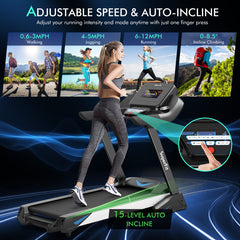 4.75 HP Treadmill with APP and Auto Incline for Home and Apartment