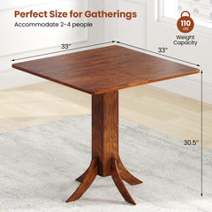 Square Dining Table with Pedestal Base and Rubber Wood Frame