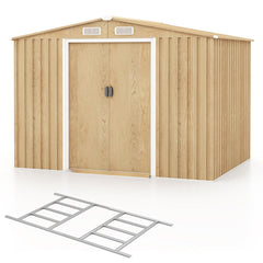 Weather Resistant Galvanized Steel Shed with Tilted Roof for Backyard Garden Patio Lawn