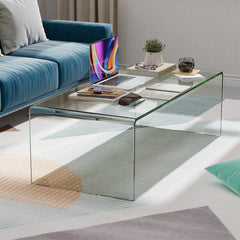 42.5 x 20 x 14 Inch Glass Coffee Table with Rounded Edges for Living Room