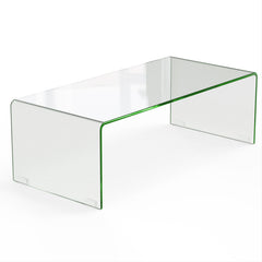 42.5 x 20 x 14 Inch Glass Coffee Table with Rounded Edges for Living Room