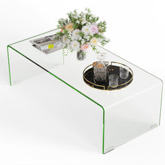 42.5 x 20 x 14 Inch Glass Coffee Table with Rounded Edges for Living Room