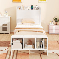 Twin/Full Size Bed Frame with 2 USB Ports with Storage Headboard and Lights