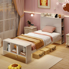 Twin/Full Size Bed Frame with 2 USB Ports with Storage Headboard and Lights