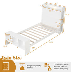 Twin/Full Size Bed Frame with 2 USB Ports with Storage Headboard and Lights