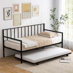 Twin Daybed Set with Metal Slat Support and Roll-Out Trundle