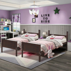 Wooden Twin Over Twin Bunk Beds with Ladder and Safety Rail