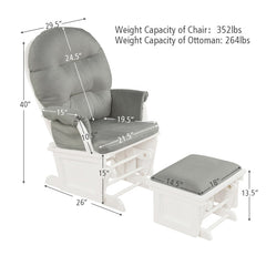 Wood Baby Glider and Ottoman Cushion Set with Padded Armrests for Nursing