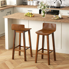 29 Inch Wood Bar Stools Set of 2 with Solid Back and Seat