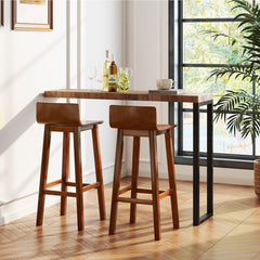 29 Inch Wood Bar Stools Set of 2 with Solid Back and Seat