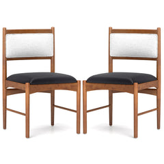 Wooden Dining Chair Set of 2 with Rubber Wood Frame and Faux Sherpa Backrest