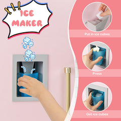 Wooden Pretend Play Kitchen with Ice Maker Range Hood and Blackboard